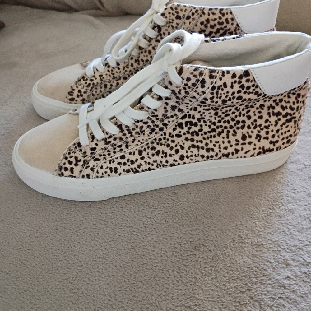 NWT Madewell Leopard Print Calf Hair High-Top Sneakers Women8.5/Men 7size. - Picture 4 of 10